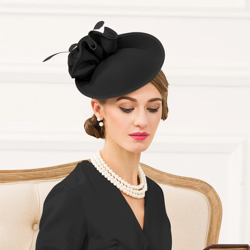 EE 3039 winter/party/racing cap/hat/feather headdress flower wool felt hat