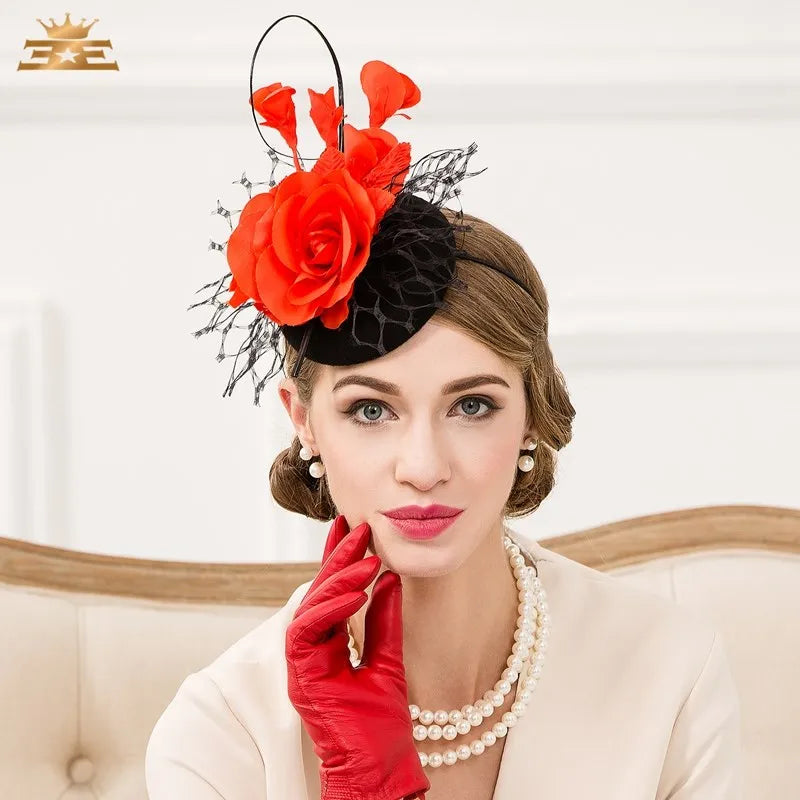 EE 3090 qiu dong elegant headdress small bump color wool hat gauze adult hat red hat female flowers