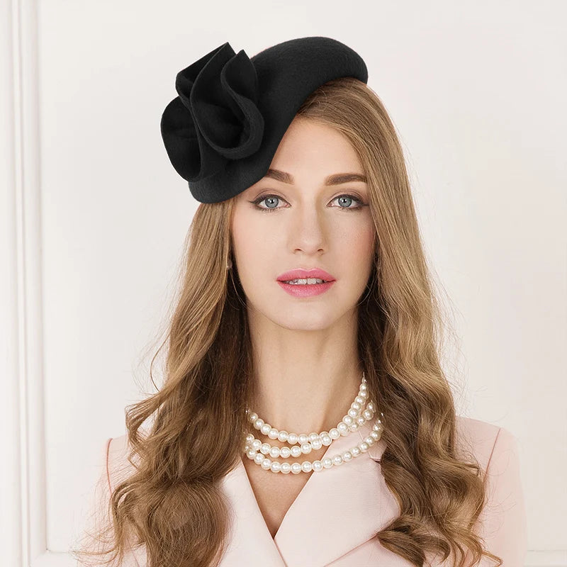 EE 3094 Winter/Warm/100% Australian Wool Felt/Fascinators Flowers/Elegant/Ladies Day/100% Wool Felt Hats/Beret Hat