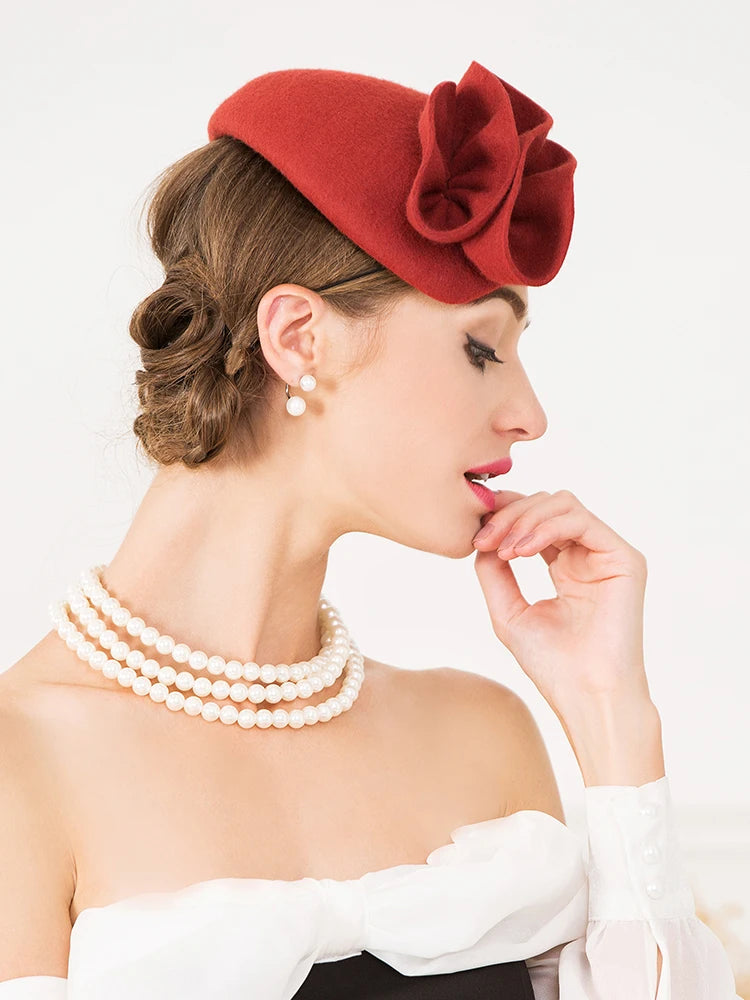 EE 3094 Winter/Warm/100% Australian Wool Felt/Fascinators Flowers/Elegant/Ladies Day/100% Wool Felt Hats/Beret Hat