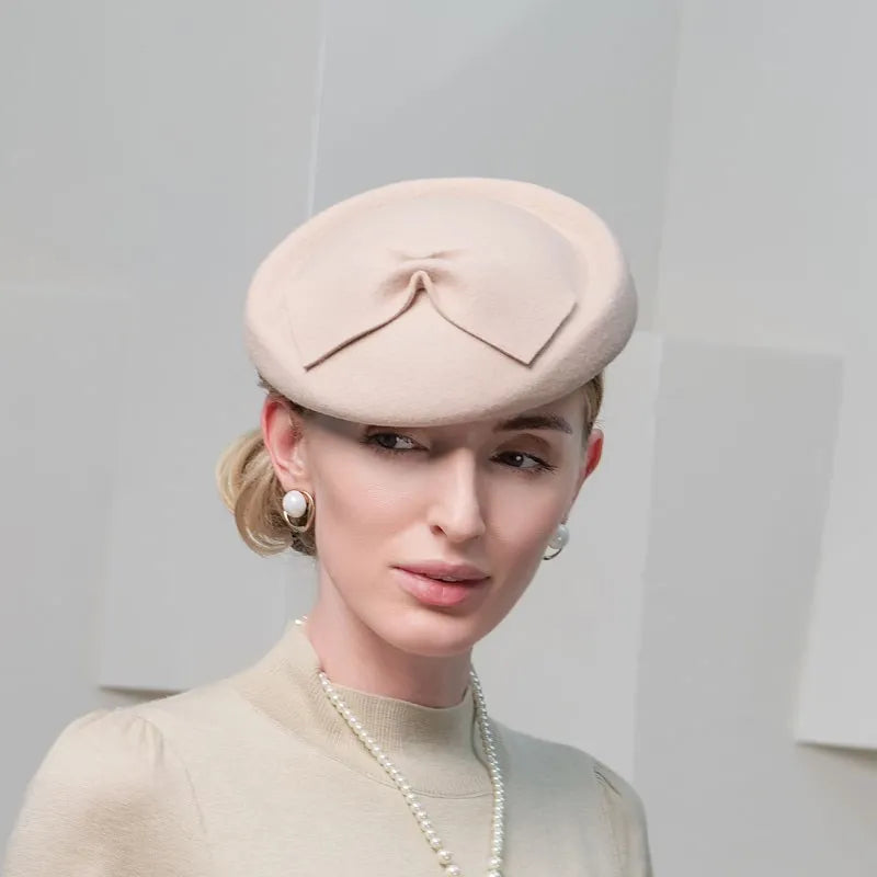 EE 3098 qiu dong joker bowknot travel hat brim woollen wool hat female elegant temperament