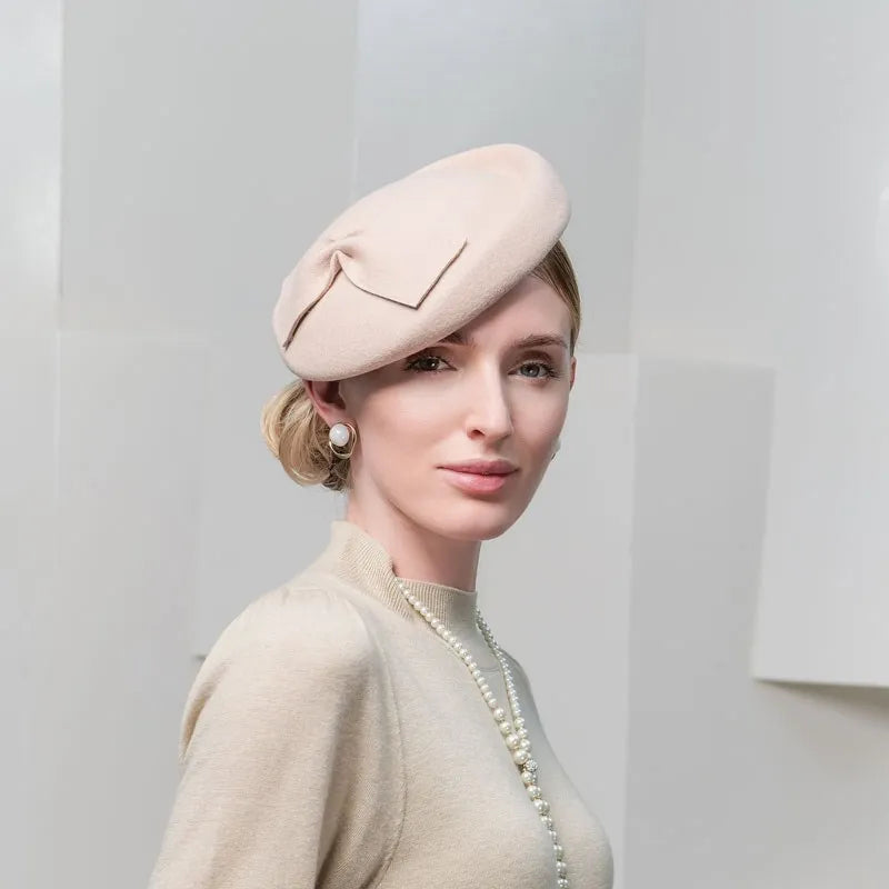 EE 3098 qiu dong joker bowknot travel hat brim woollen wool hat female elegant temperament