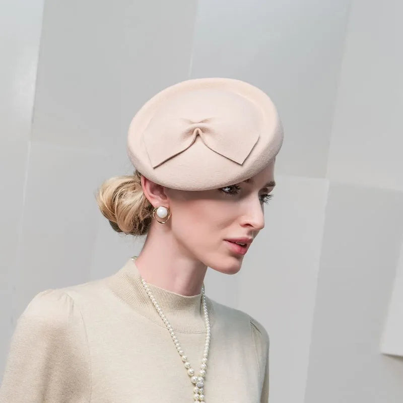EE 3098 qiu dong joker bowknot travel hat brim woollen wool hat female elegant temperament