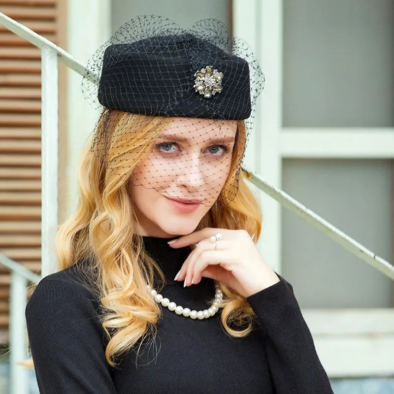 EE 3099 qiu dong small wool hat retro elegant net shamao winter leisure joker hat black woman