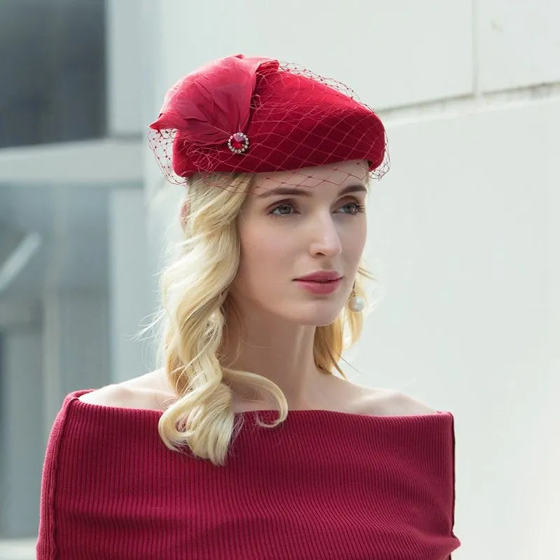 EE 3124 new winter English party small wool hat autumn female concave shape hat