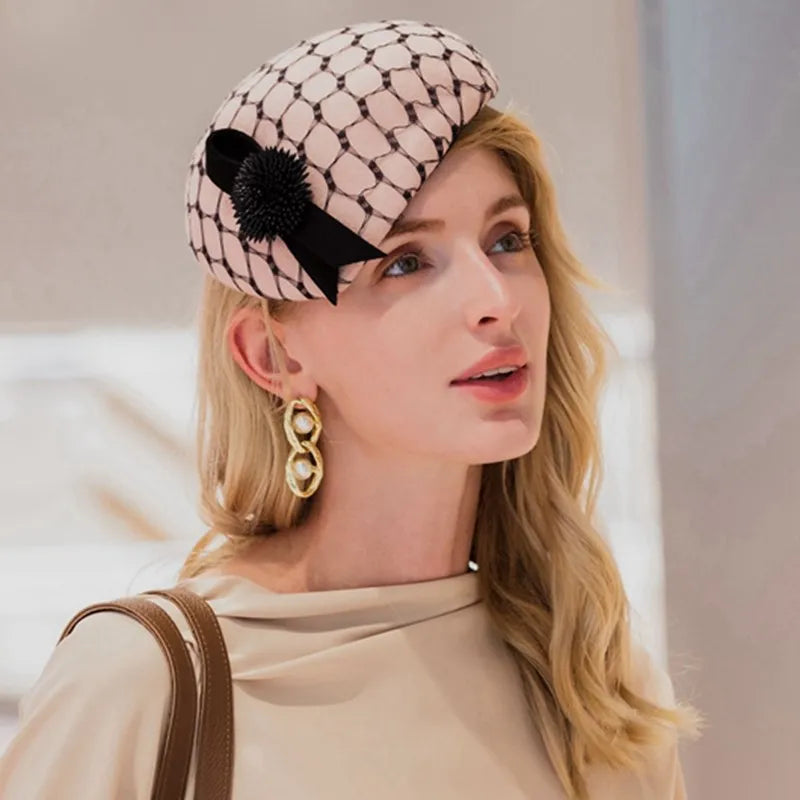 EE 3125 elegant British homburg new winter wool net shamao qiu dong female concave shape restoring ancient ways is ha