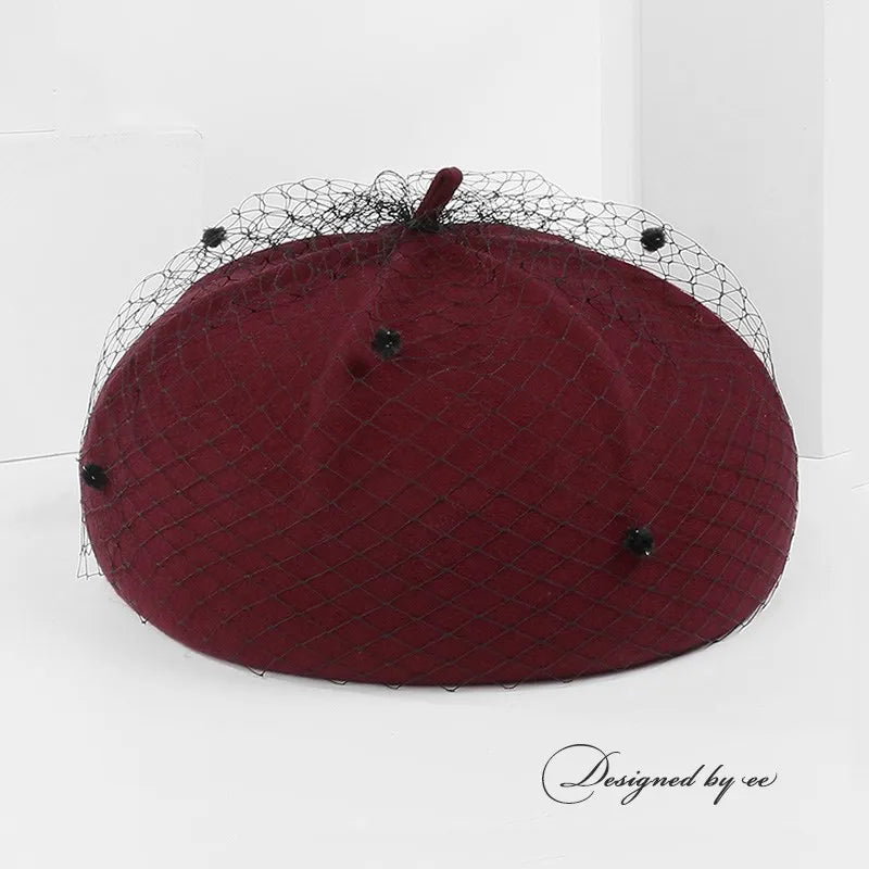 EE 3133 autumn new retro elegant small net yarn wool party hat beret children of England