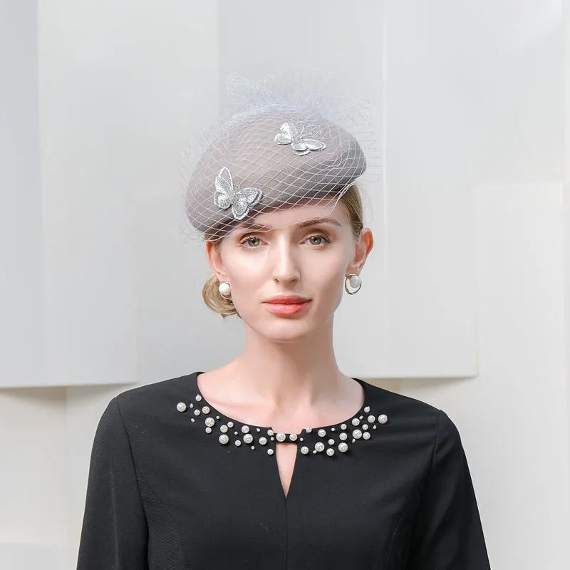 EE 3141 new winter white gauze restoring ancient ways British hat white wool beret female butterfly in the winter