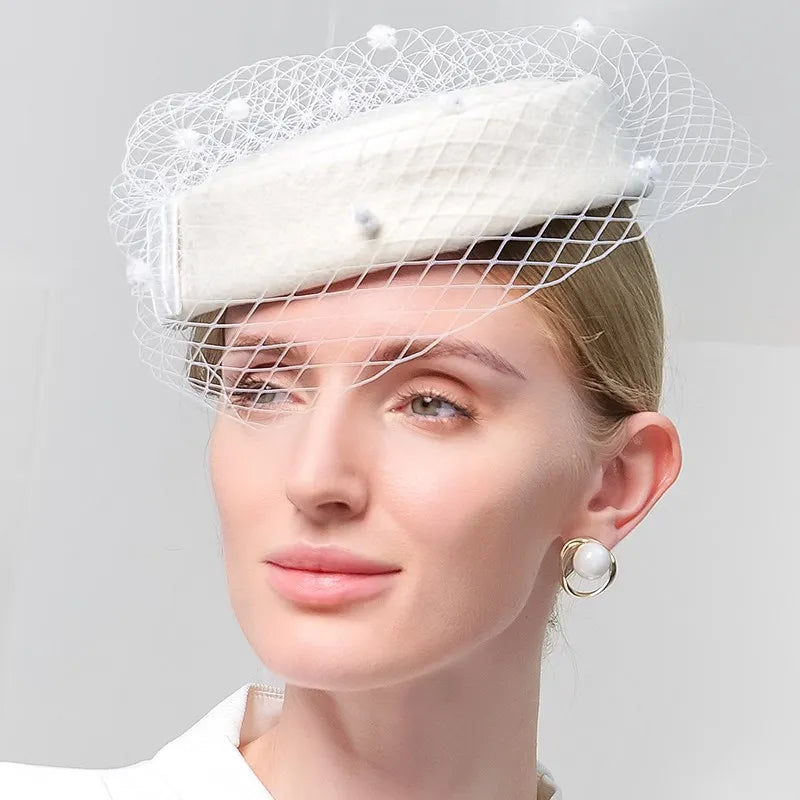 EE 3148 French Autumn and Winter Woolen Woolen Warm Mesh Top Hat Female Beret Elegant Temperament Flight Attendant Woolen Hat