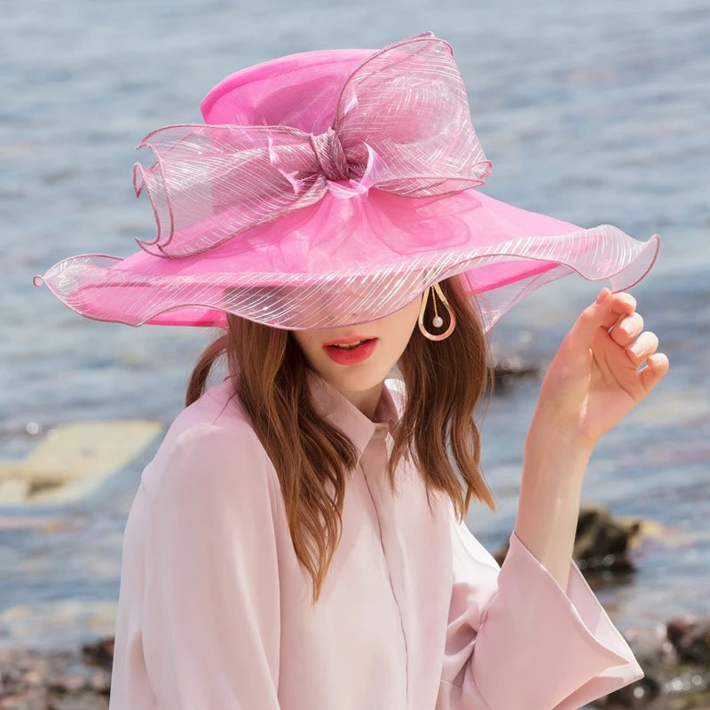 Women Derby Church Dress Fascinator Wide Brim Tea Party Wedding Hats