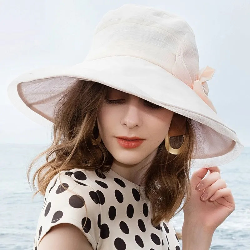 EE 4019 Summer New Sheer Series Dome Bow Big Eave Beach Hat Sun Shade Sun Protection Hat Children's Summer