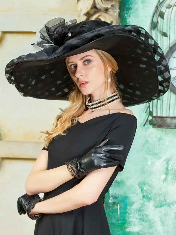 FADVES Women's Fancy/Wide Brim Organza Cocktail/Kentucky Derby Sun Hats/Floppy Hats/Church Hats