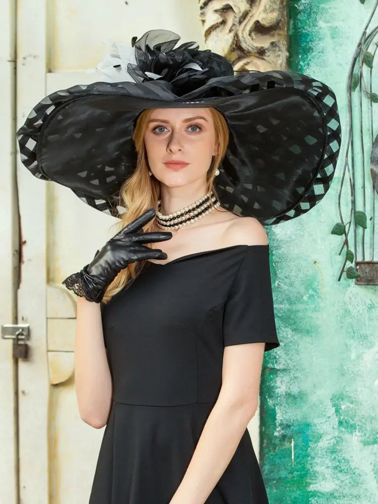 FADVES Women's Fancy/Wide Brim Organza Cocktail/Kentucky Derby Sun Hats/Floppy Hats/Church Hats