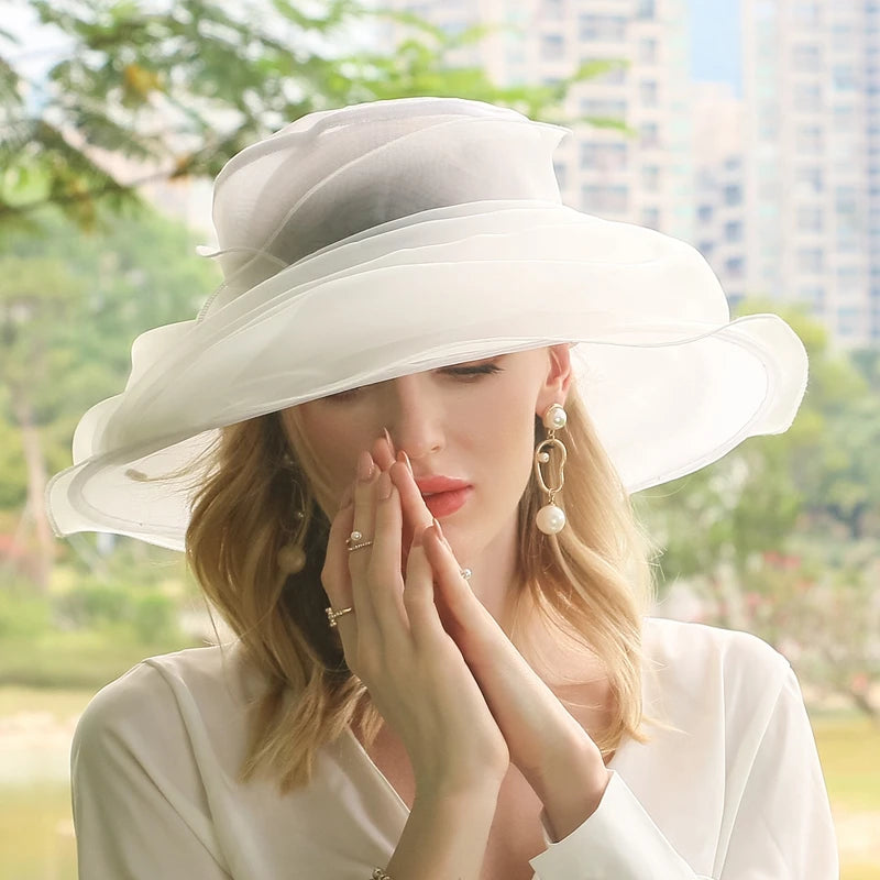EE 4040 Spring and Summer/Elegant/Fold/Wide Brim/Organza/Sun Protection/Special Occasion/Tulle Fabric Hats Headpiece