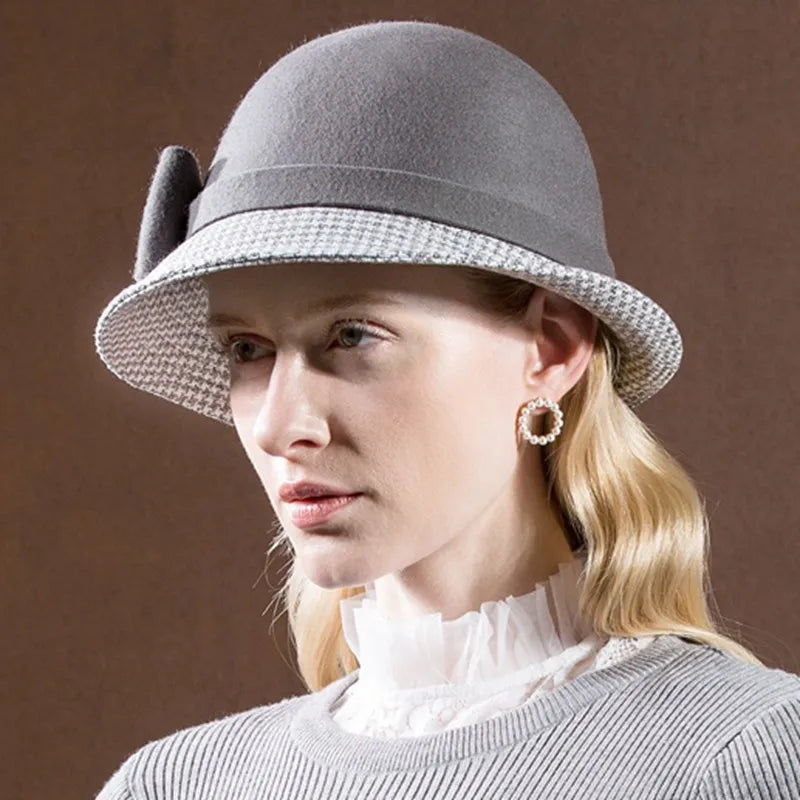 EE 5002 Autumn and winter top hat Fashion women's woolen hat casual woolen equestrian hat British dome winter hat