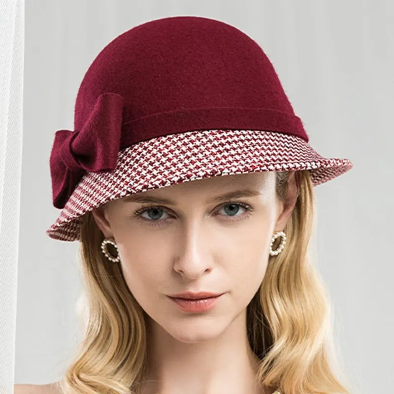 EE 5002 Autumn and winter top hat Fashion women's woolen hat casual woolen equestrian hat British dome winter hat