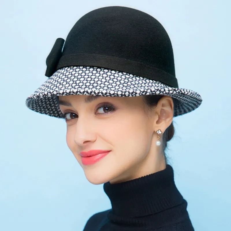 EE 5002 Autumn and winter top hat Fashion women's woolen hat casual woolen equestrian hat British dome winter hat