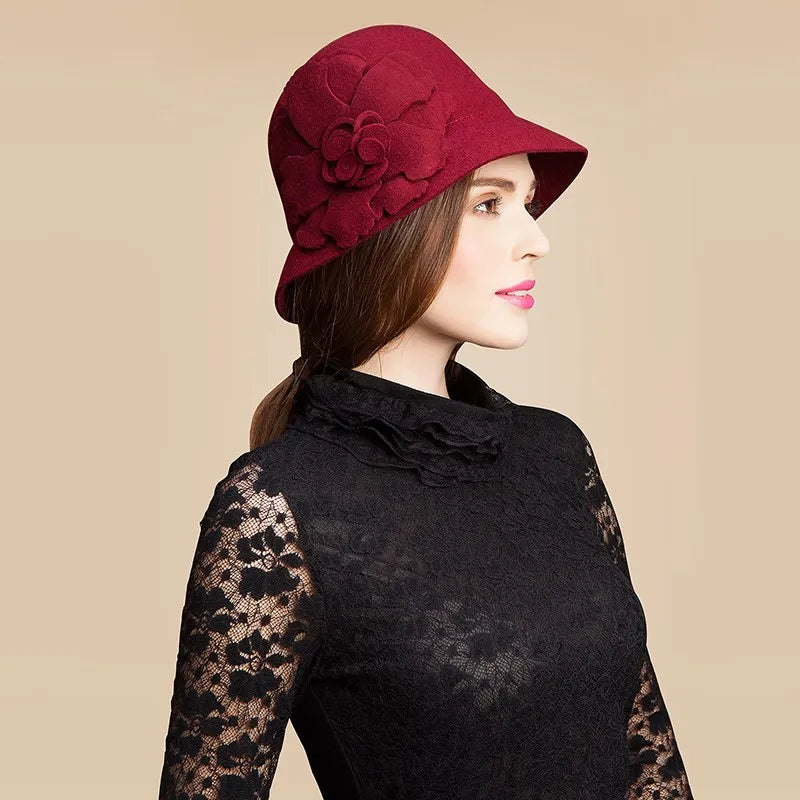 Vintage Wide Brim Wool Fedora Hat, Black, Winter Warm, Classic Style, Women's Fashion 5005