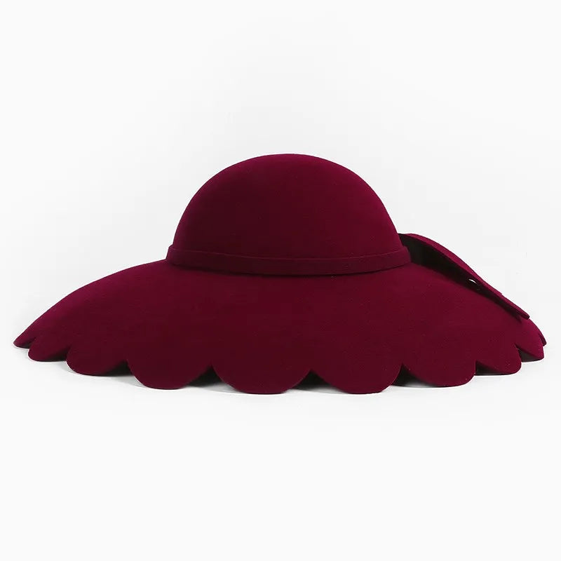 EE 5028 new winter irregular edge of pure wool big brim hat bowknot felt trilby female restoring ancient ways