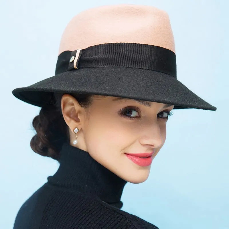 EE 5029 autumn and winter new woolen hat women's winter woolen top hat plus hard English jazz hat