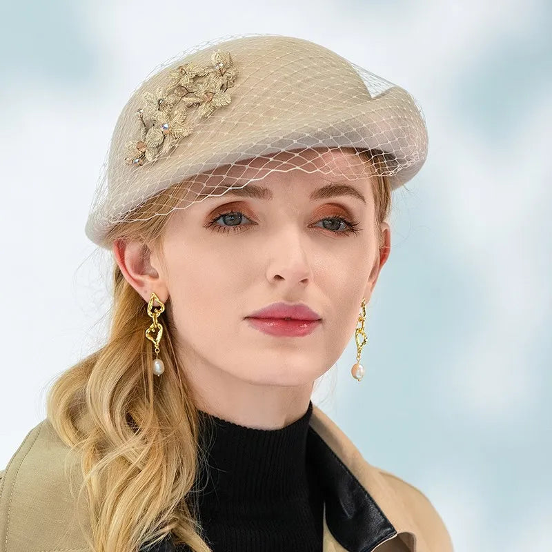 EE 5035 the new winter wool beret 2020 ms qiu dong han edition tide veil web celebrity hat