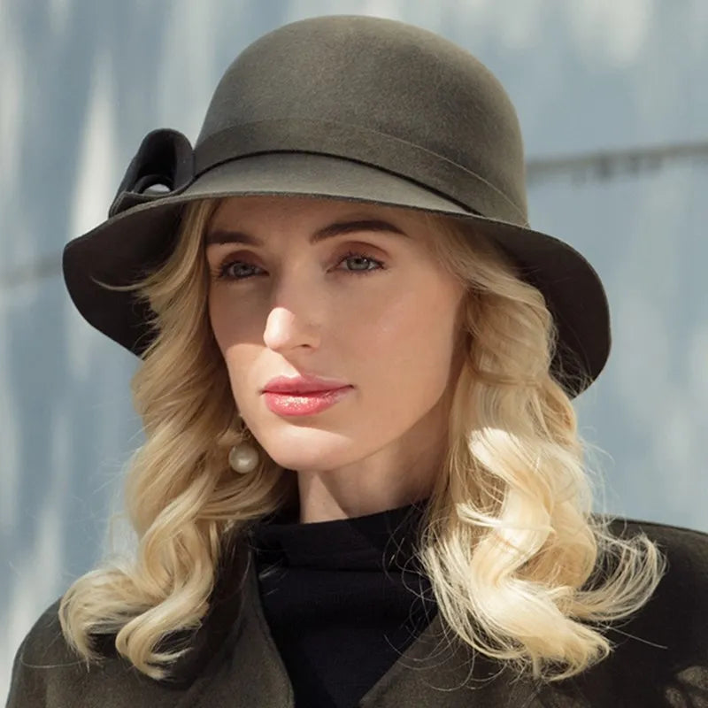 EE 5036 Autumn and winter hat women all Korean version of fashionable ladies shopping woolen hat winter British woolen top hat