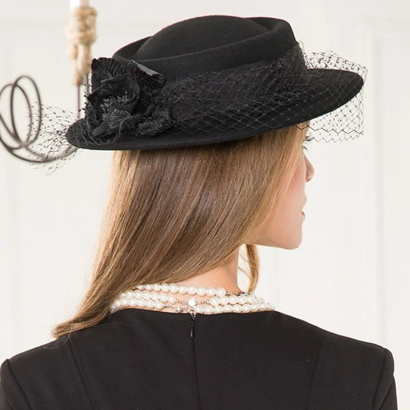 EE 5069 winter new European wool small top hat autumn and winter travel shopping lady black hat woman