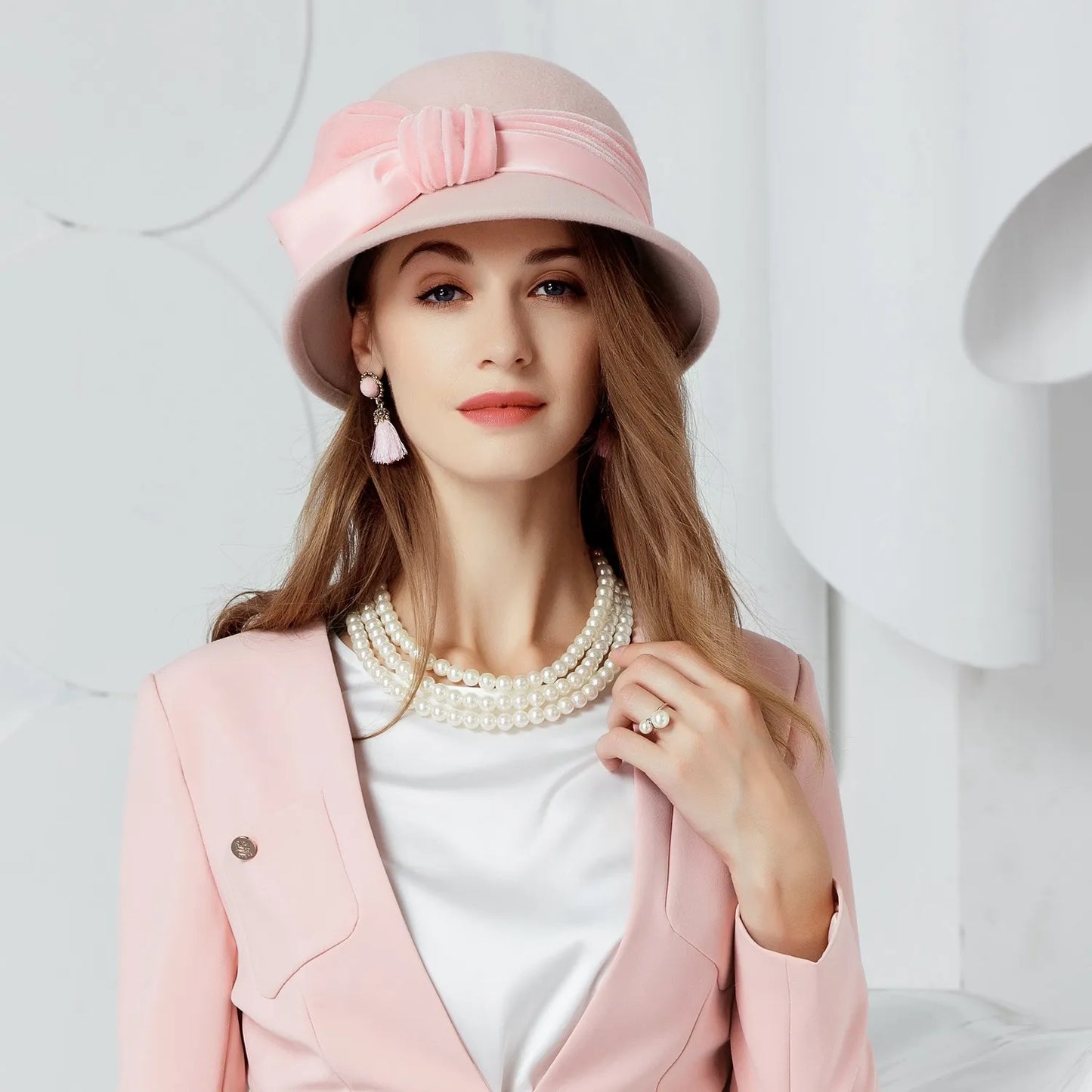 EE 5077 Autumn and winter on the new casual pink hat women's winter women's woolen hat English woolen top hat