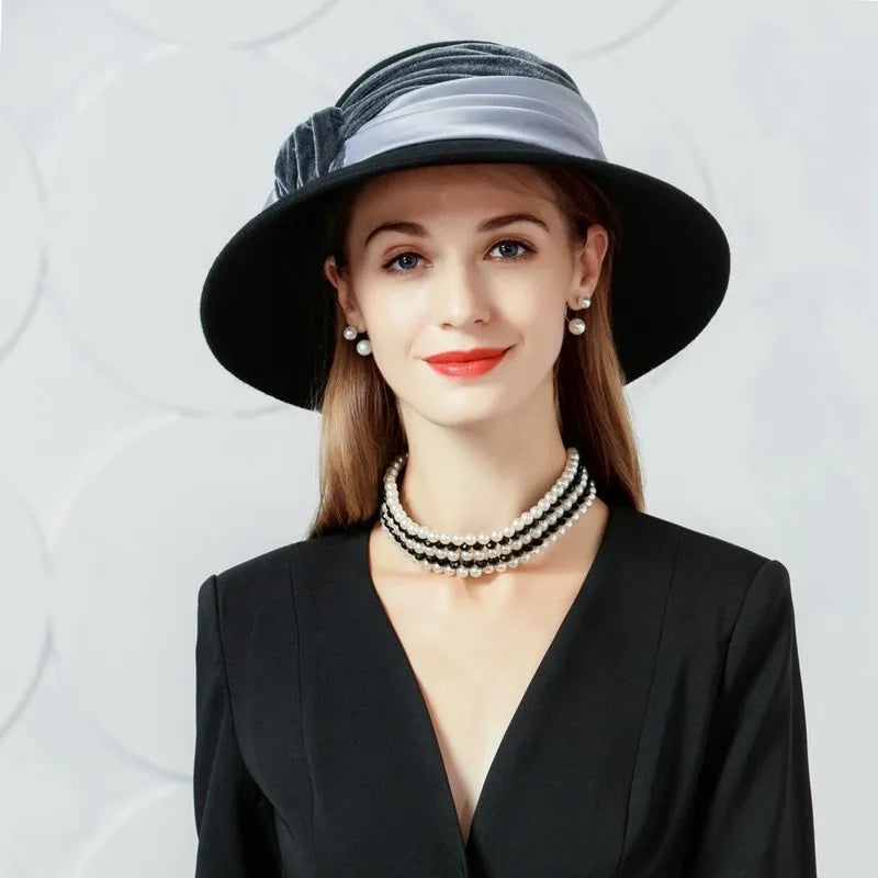EE 5087 Autumn/Winter British Wool Hat Wide brim Elegant Versatile Wool Hat Autumn/Winter Women's Fashion Korean Edition