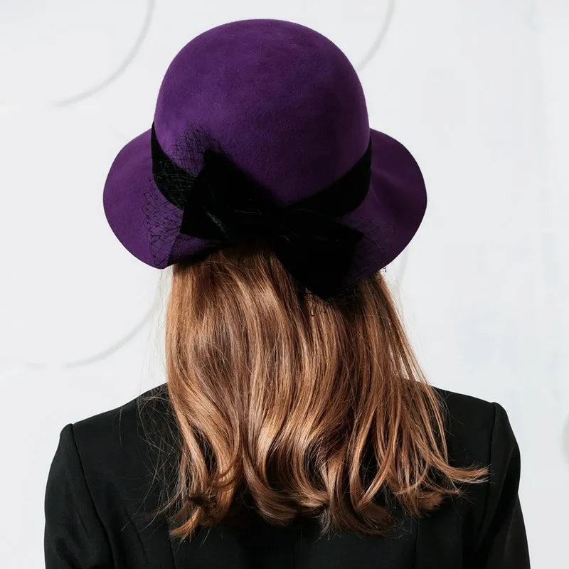 FADVES 1920s Vintage Wool Cloche Fedora-Hat Church Fascinator Hat Derby Hat 5105