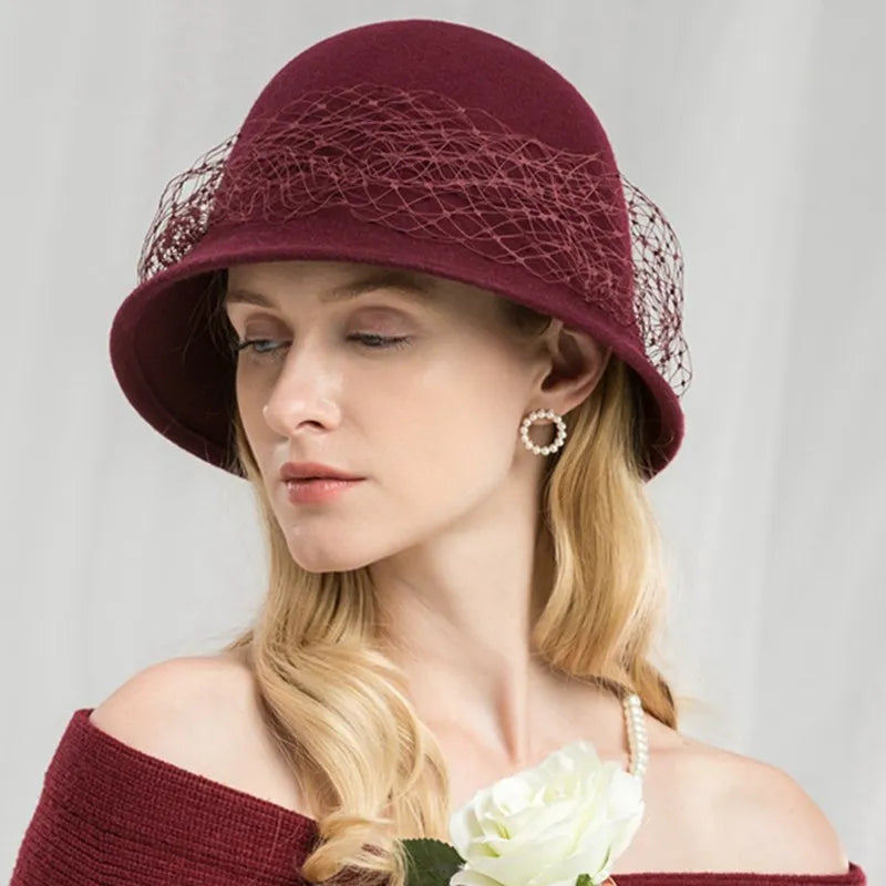 EE 5114 new winter hat for women British woolen gauze net celebrity banquet adult top hat