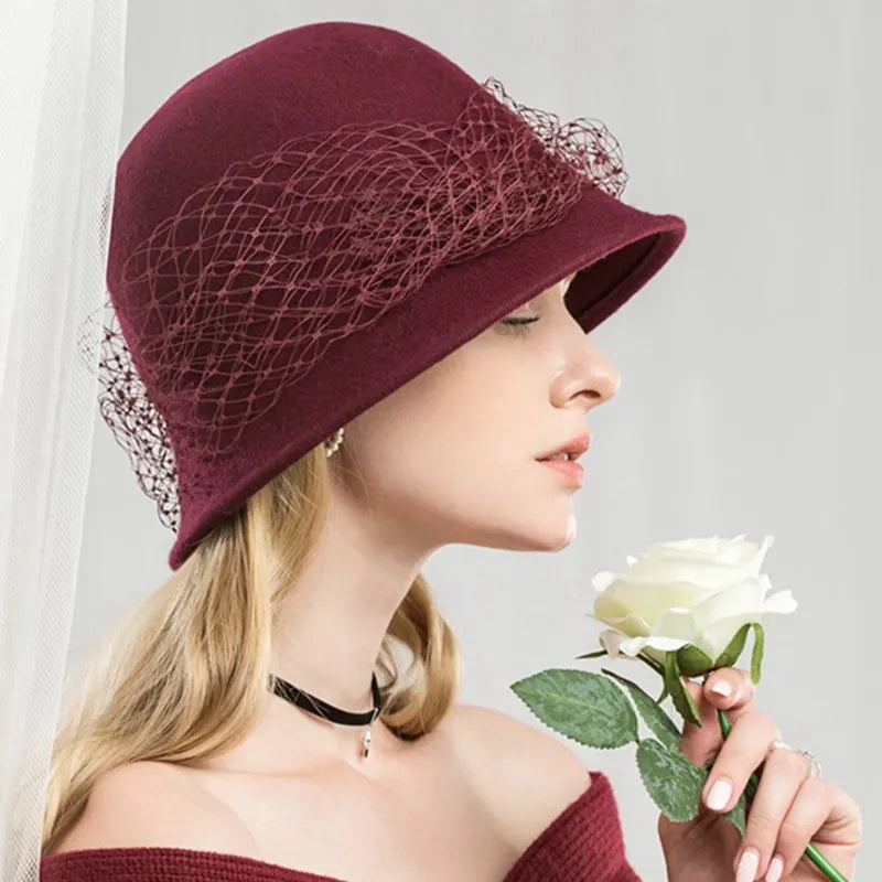 EE 5114 new winter hat for women British woolen gauze net celebrity banquet adult top hat