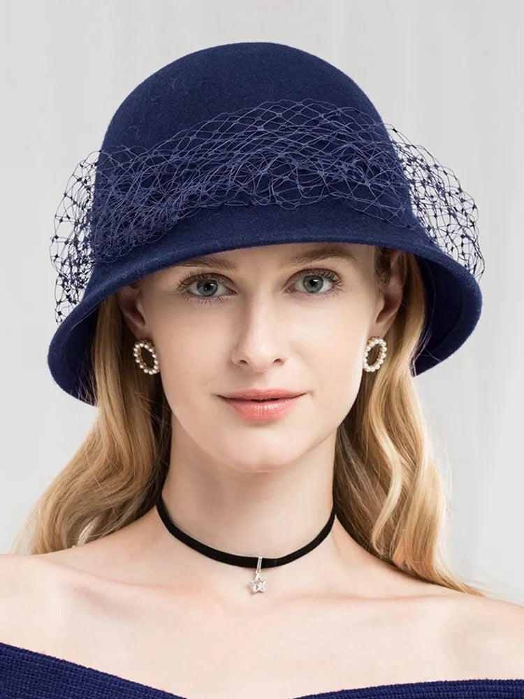 EE 5114 new winter hat for women British woolen gauze net celebrity banquet adult top hat