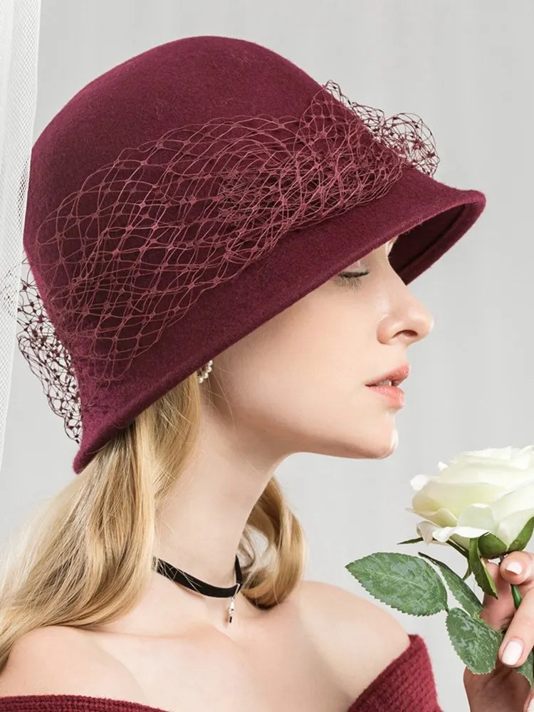 EE 5114 new winter hat for women British woolen gauze net celebrity banquet adult top hat
