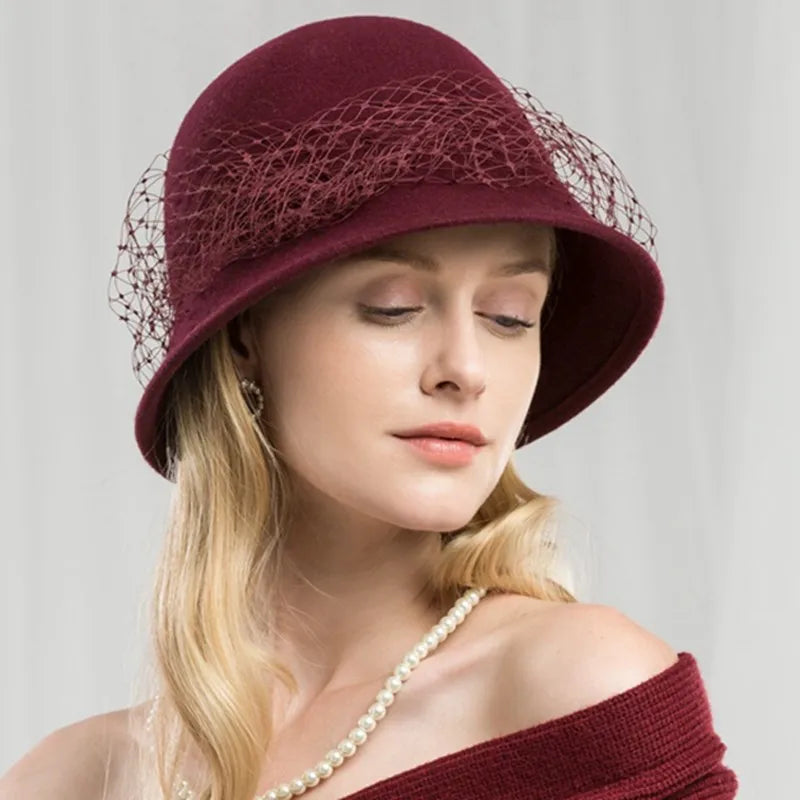 EE 5114 new winter hat for women British woolen gauze net celebrity banquet adult top hat
