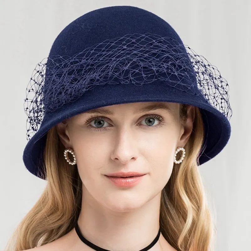 EE 5114 new winter hat for women British woolen gauze net celebrity banquet adult top hat