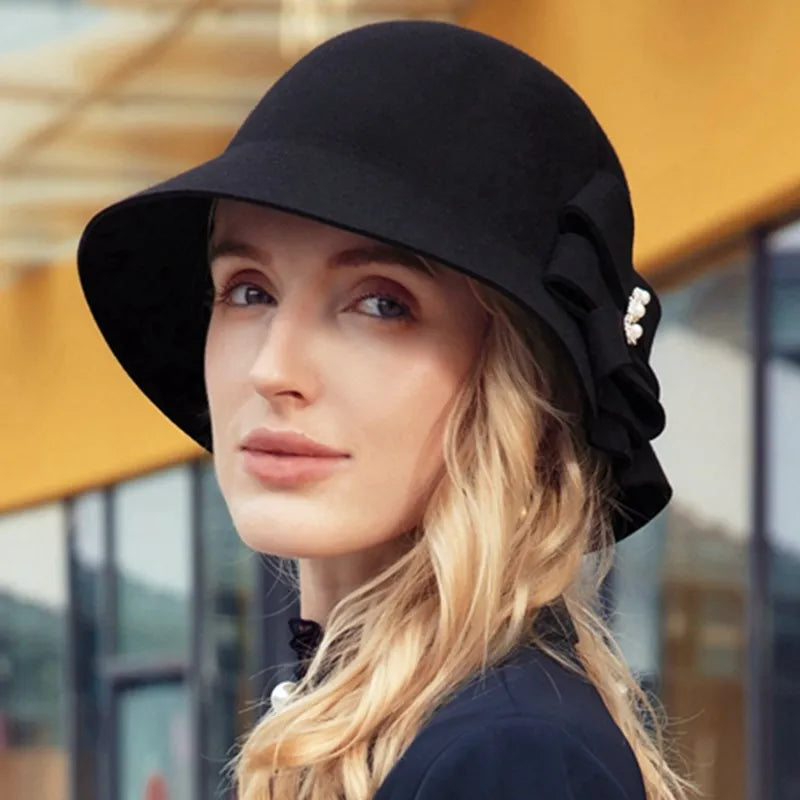 EE 5123 Autumn and Winter New Product British Wool Top Hat Elegant and Versatile Winter Celebrity Hat Girl