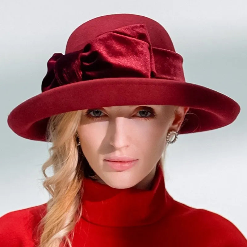 EE 5124 Autumn and Winter New Bow Elegant Wool Top Hat British Versatile Wool Women's Top Hat