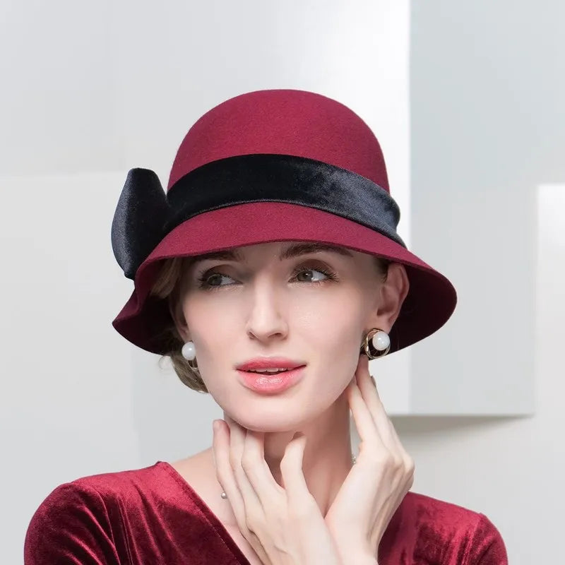 EE 5130 British Women's Autumn and Winter Fashion Bowknot Foreign Style Woolen Hat Korean Version Fashion Casual Woolen Hat