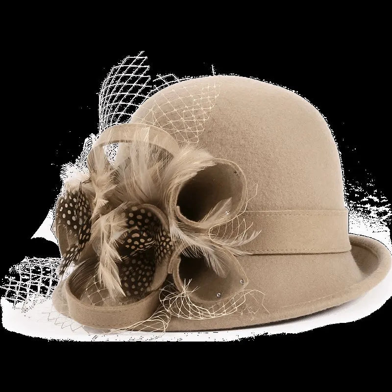 EE 5157 Autumn hat Women's casual bowler hat Autumn and winter flower short brim hat English wool hat
