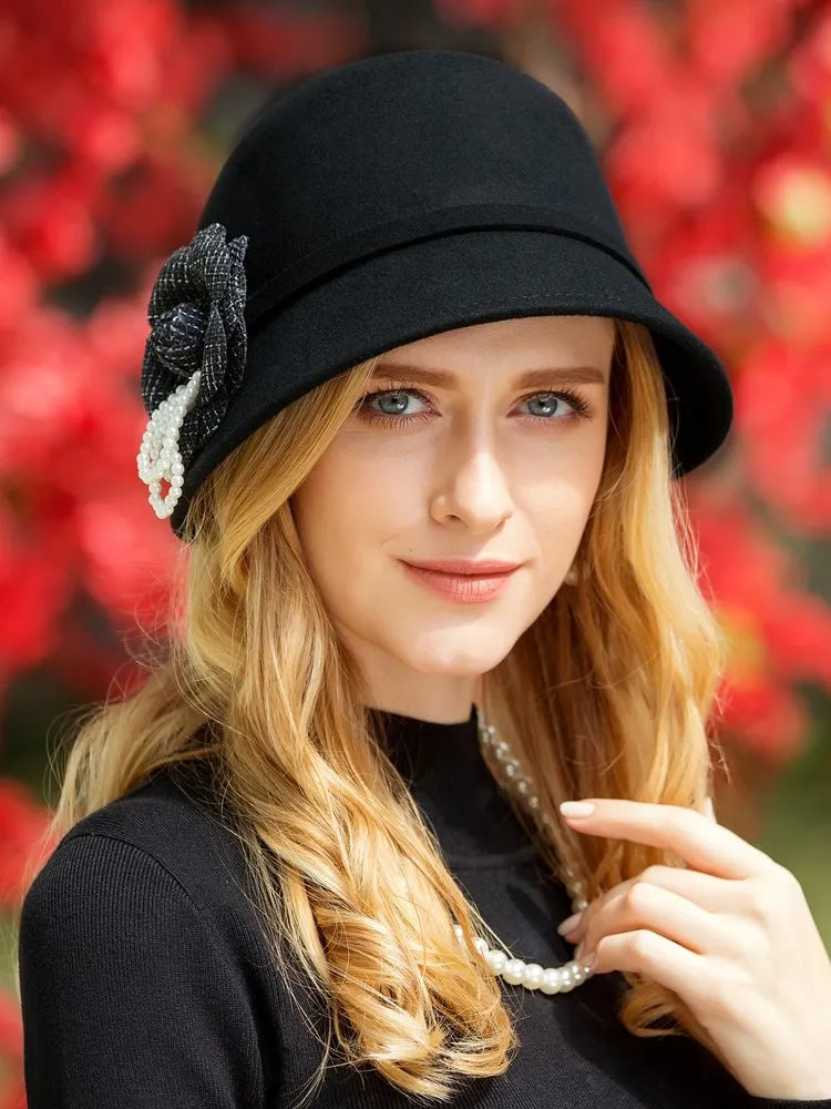 EE 5178 hat Women's winter new wool top hat sweet and cute winter warm ladies winter black hat