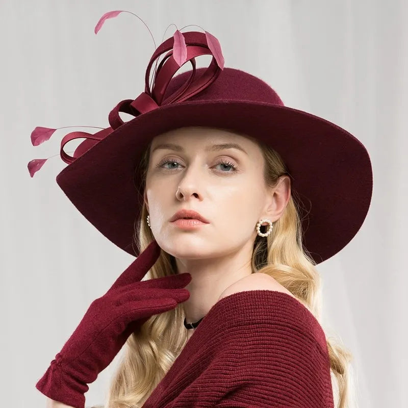 EE 5201 winter new English wool hat elegant girl big tweed hat all match banquet formal hat woman
