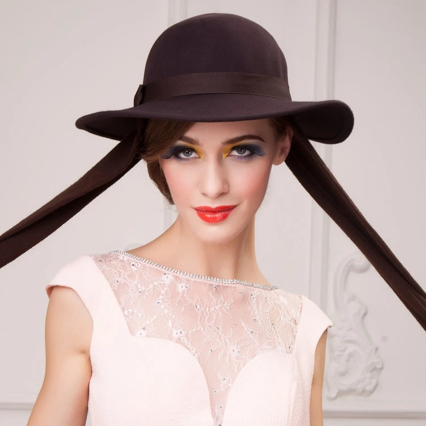 EE 5208 England new women's wool felt hat elegant bow woolen top hat with winter hat ladies