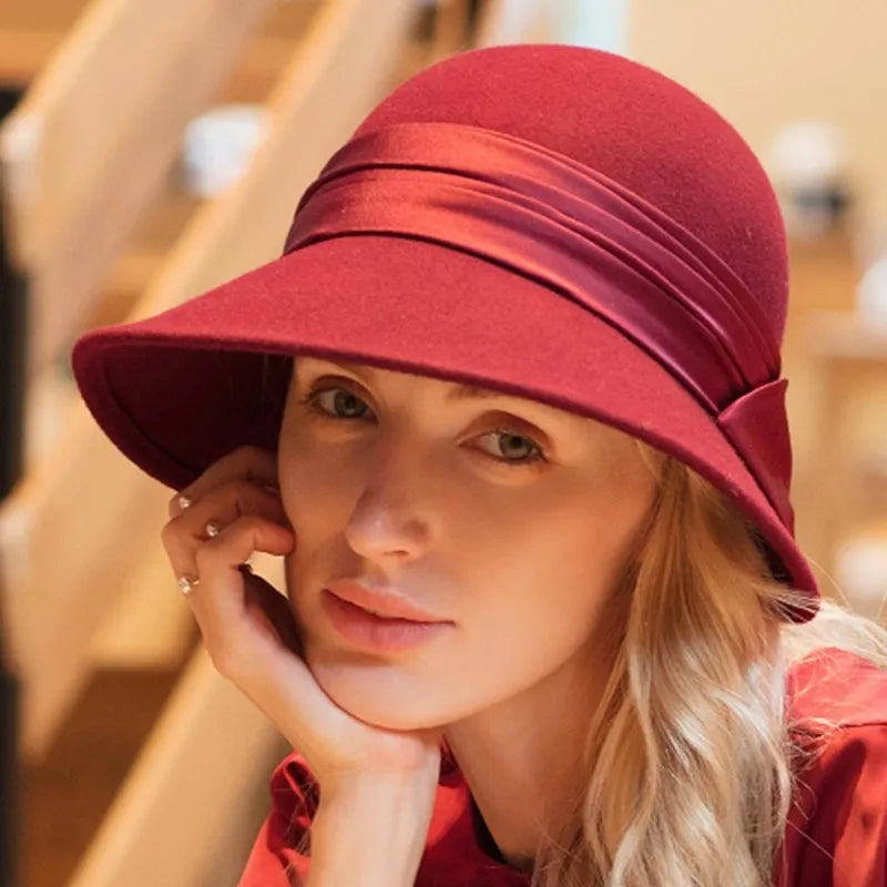 EE 5218 Autumn/Winter British Wool Top Hat Elegant and Versatile Winter Celebrity Hat Girl
