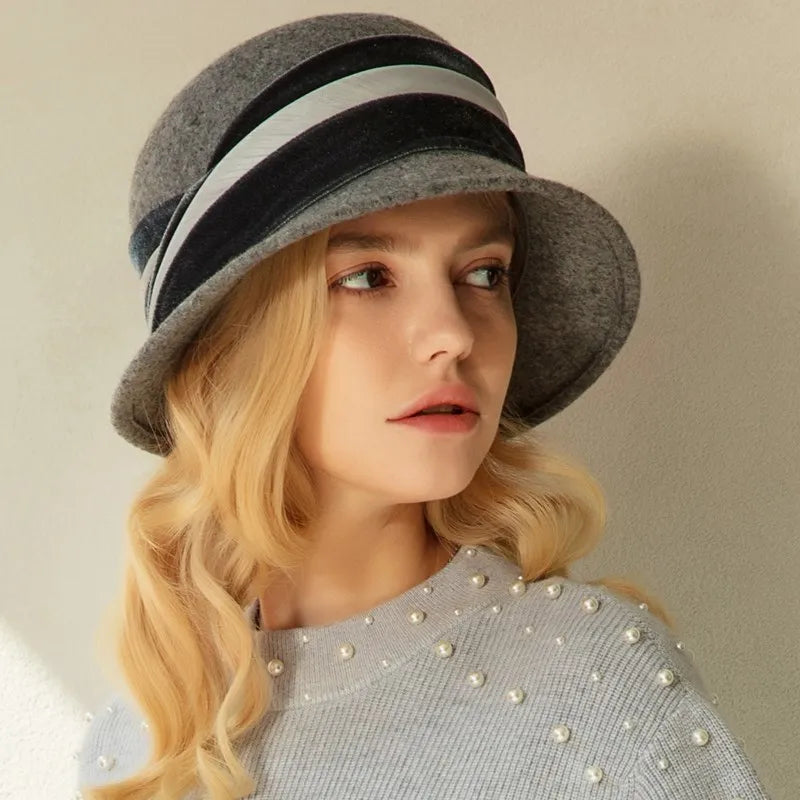 EE 5231 plaid pure wool hat new winter travel joker contracted elegant female winter cloth hat