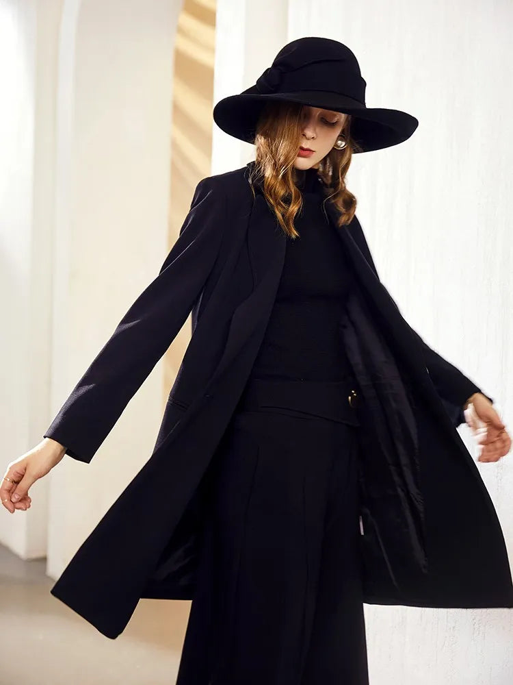 EE 5245 black wool hat new winter large eaves bowknot girl felt trilby contracted style hat