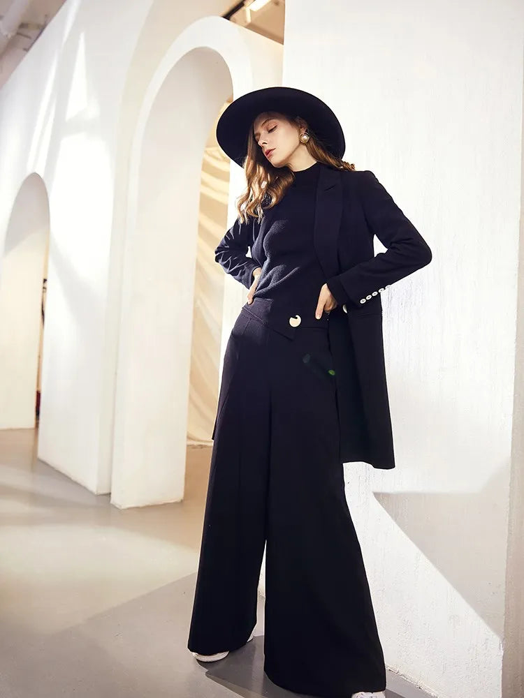 EE 5245 black wool hat new winter large eaves bowknot girl felt trilby contracted style hat
