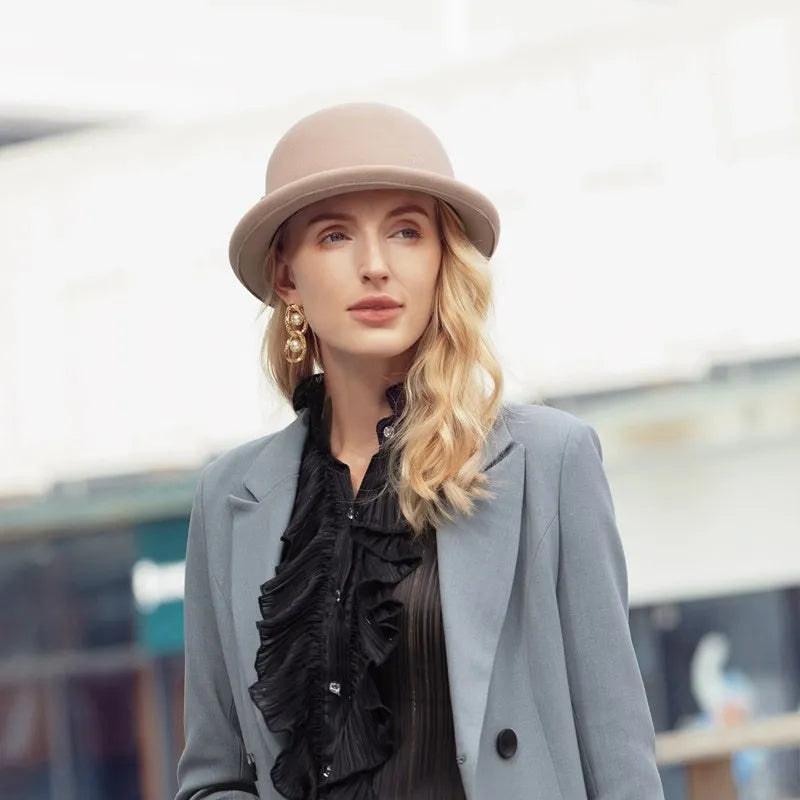 EE 5253 Autumn and Winter New Round Top Rolling Eaves Wool Hat Simple and Versatile Style Celebrity Ladies Hat Children