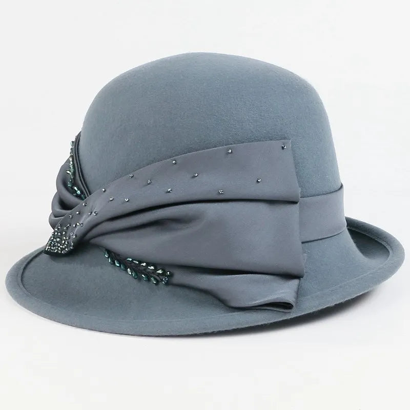 EE 5276 Wool Adult Top Hat Autumn New Wide brim Round Top Woolen Hat Travel Versatile Hat Children
