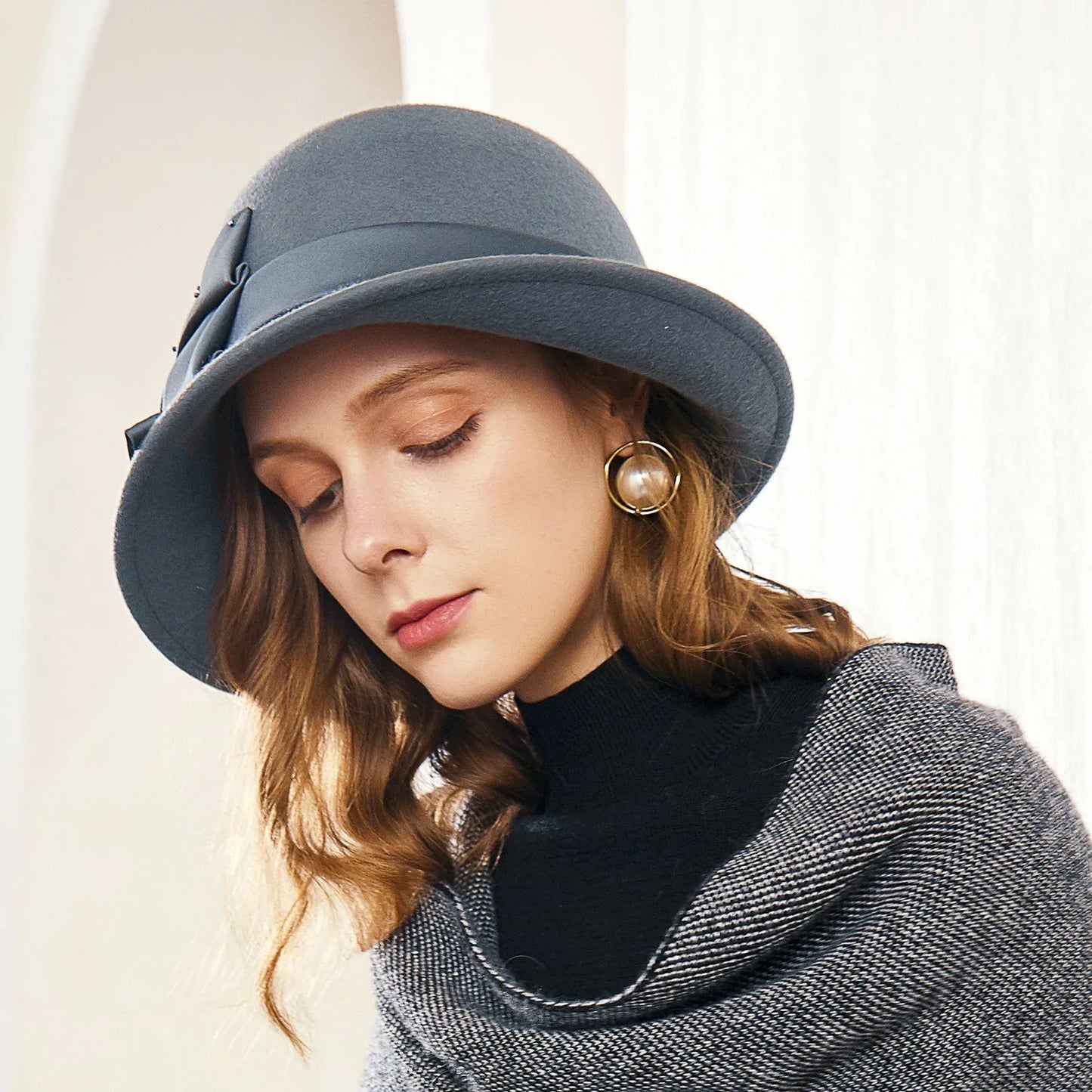 EE 5276 Wool Adult Top Hat Autumn New Wide brim Round Top Woolen Hat Travel Versatile Hat Children